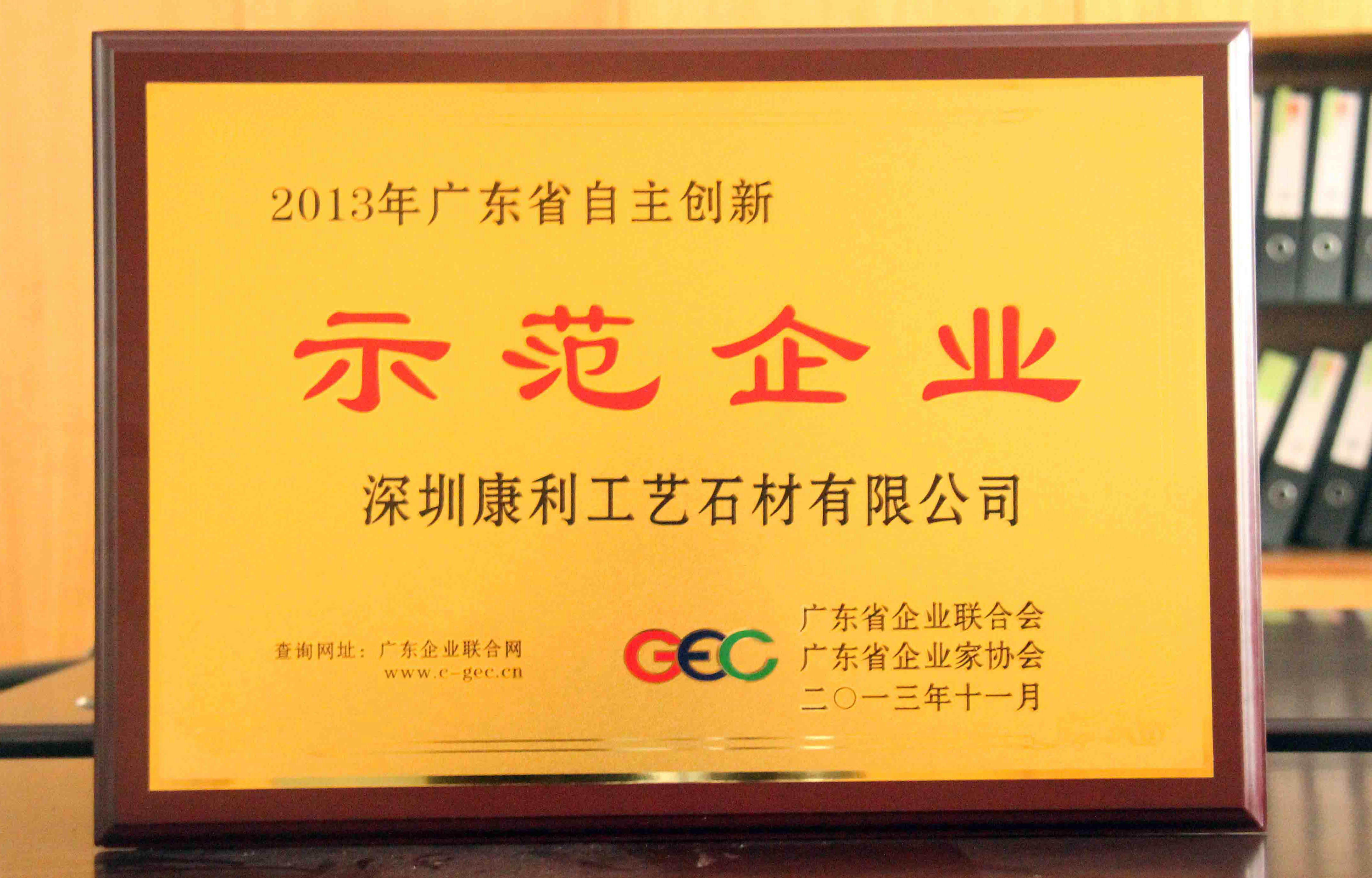 康利榮獲“2013年廣東省自主創新示范企業”
